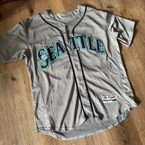 Ken Griffey Jr Seattle Mariners Jersey Majestic Sewn Patches 2016 HOF Size 44 - Picture 2 of 7